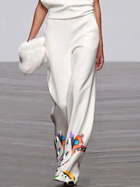 

Abstract Simple Pants, White, Wide Leg Pants