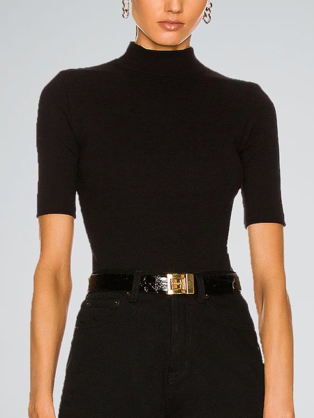 

Simple Solid Solid Half Sleeve Top, Black, Tops