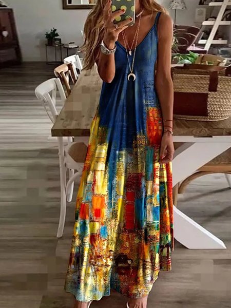 

Spaghetti Casual Printed Sleeveless Knitting Dresses, As picture, Maxi Dresses