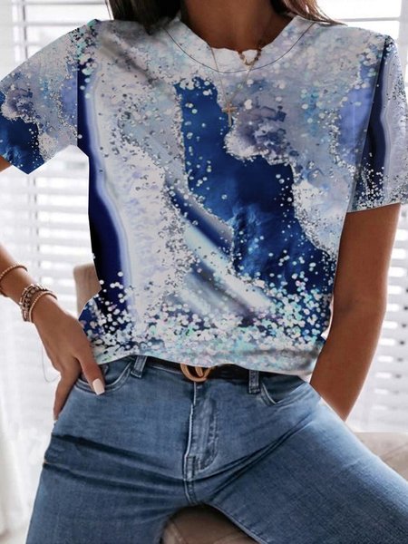 Loosen Short Sleeve T-Shirt, Flower, T-Shirts