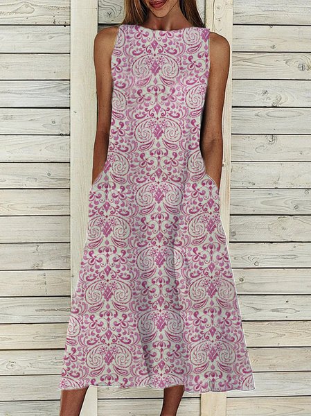 

Paisley Crew Neck Sleeveless Woven Dresses, Pink, Dresses