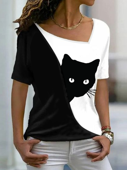 

Casual Animal Short Sleeve T-Shirt, Black-white, T-Shirts