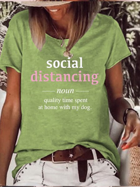 

Women's Social Distancing Casual Short Sleeve T-Shirt, Green, T-shirts