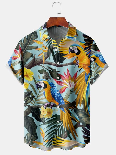 

Parrot Graphic Men's Casual Short Sleeve Hawaiian Shirt, Multicolor, Men's Floral shirt