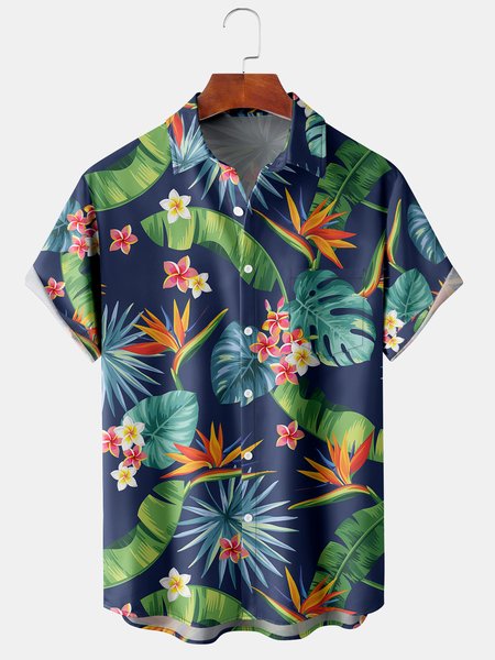 

Tropical Plant Graphic Men's Casual Short Sleeve Hawaiian Shirt, Green, Men's Floral shirt