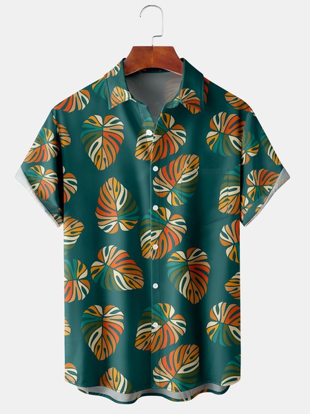 

Tropical Leaves Graphic Men's Casual Short Sleeve Hawaiian Shirt, Green, Men's Floral shirt