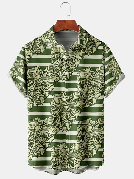

Tropical Leaves Graphic Men's Casual Short Sleeve Hawaiian Shirt, Green, Men's Floral shirt