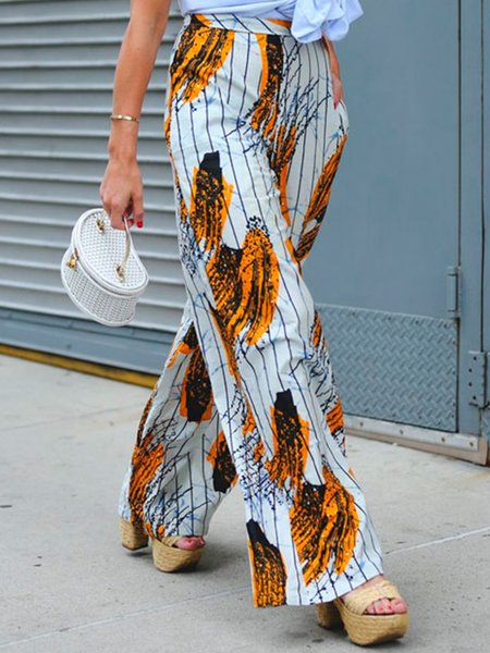 

Daily Vacation Printed Straight Leg Pants, Multicolor, Wide Leg Pants