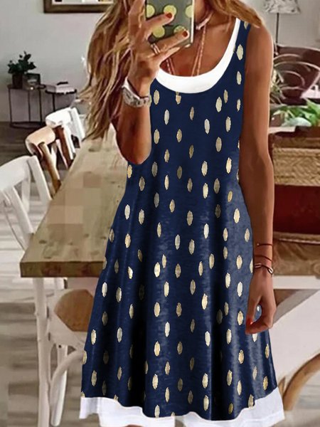

Dots Casual Sleeveless Plus Size Knit Dress, Dark blue, Mini Dresses