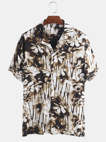 

Floral Short Sleeve Short Sleeve Shirt, Coffee, Shirts ＆ Blouse
