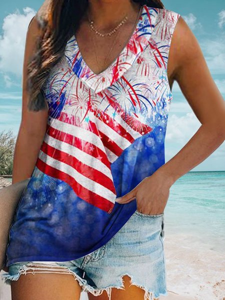 

Geometric stripe Star Flag Day blouse T-shirt Plus Size, Multicolor, Tanks & Camis