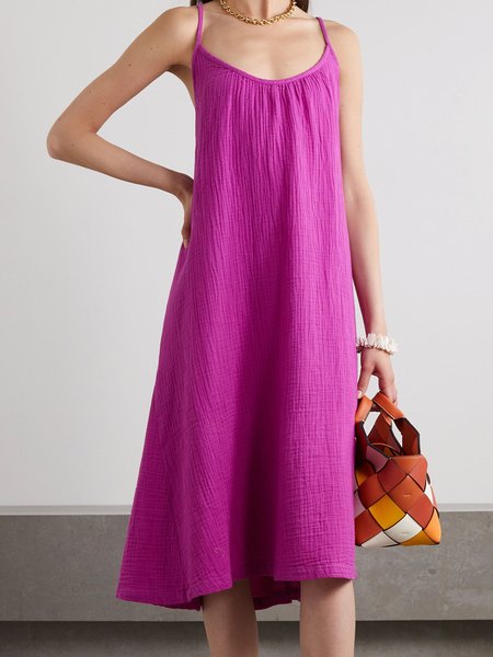 

Holiday U-Neck Sleeveless Solid Dresses, Rose red, Midi Dresses