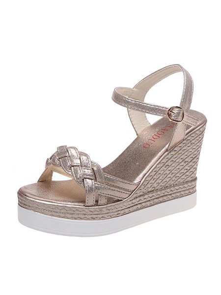 

JFN Braided Strap Boho Platform Wedge Sandals, Golden, Sandals
