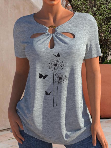 

Loosen Casual Short Sleeve T-Shirt, Gray, T-Shirts