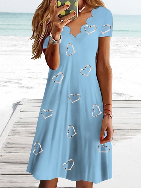 

Geometric love hot silver fabric a-hem Dress midi Plus Size, Blue, Dresses