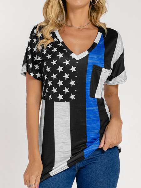 

Flag Casual V Neck Short Sleeve T-Shirt, Multicolor, T-Shirts