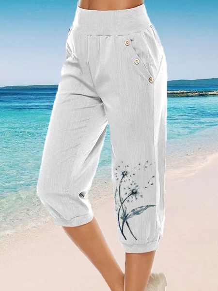 

Dandelion Casual Vacation Cotton Blends Dandelion Pants, White, Pants