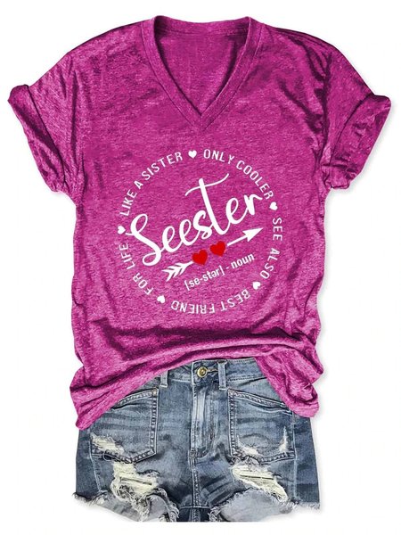 

Women's Seester V Neck Casual Short Sleeve T-Shirt, Rose red, T-shirts