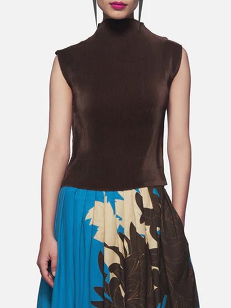 

Daily Solid Sleeveless Casual Top, Brown, Tunics