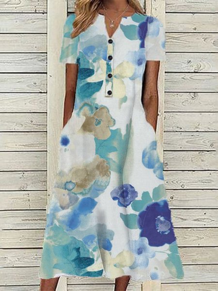 

Floral Casual Short Sleeve Woven Dress, Multicolor, Dresses