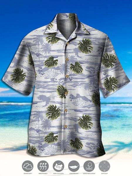 

Men's Vintage Coconut Tree Print Casual Breathable Hawaiian Short Sleeve Shirt, Blue, Men's Floral shirt