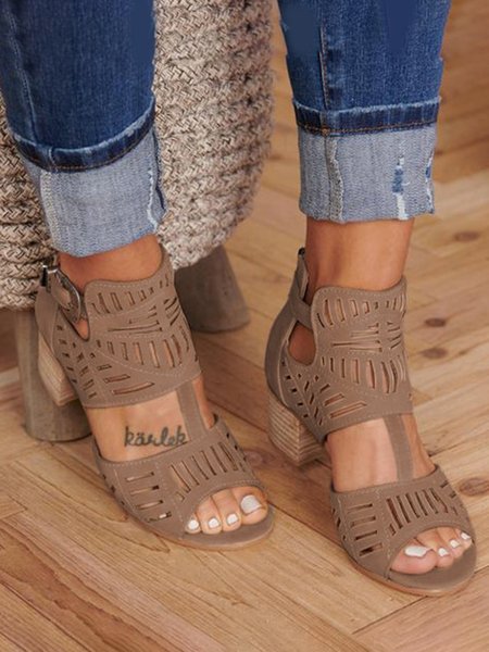 

JFN Women Stretchy Ankle Strap Heel Shoes, Deep khaki, Sandals