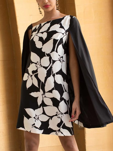 

Elegant Floral Regular Fit Sleeveless Mini Dress, Black-white, Mini Dresses