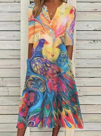 

V Neck Vacation Short Sleeve Women Dress, Multicolor, Dresses