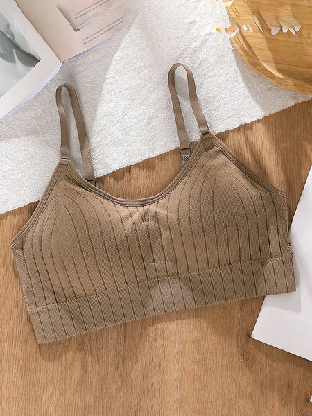 

JFN Comfortable Seamless Gathering Shockproof Sling Sports Underwear Fitness Top, Khaki, Bra & Bra Sets