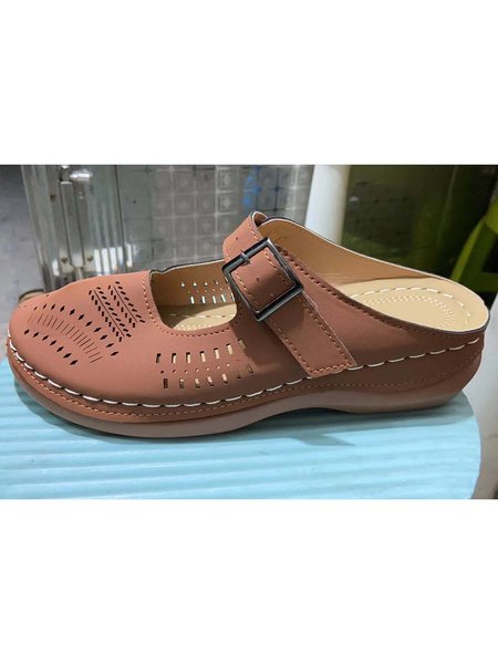 

Vintage Mules Cutout Hollow out Slip On Round Toe Low Heel Sandals, Brown, Sandals