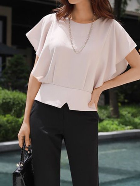 

Simple Solid Regular Fit Short Sleeve Top, Nudepink, Tops