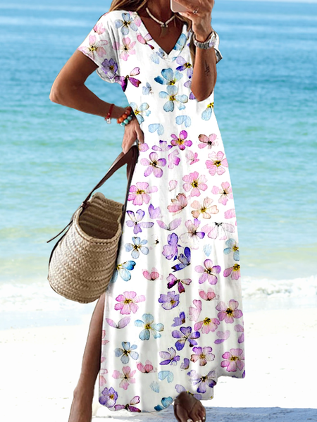 

Loosen Short Sleeve Knit Dress, Multicolor, Maxi Dresses