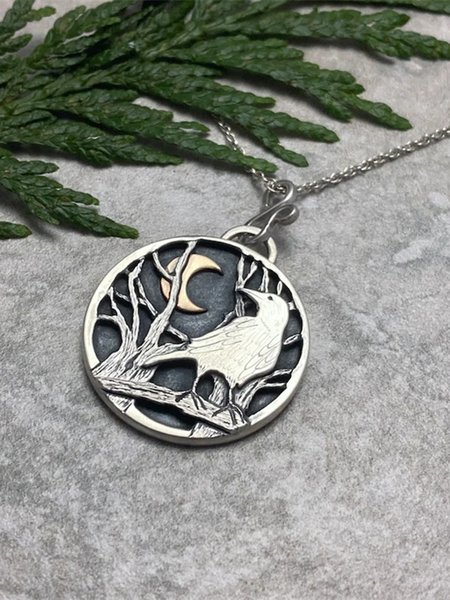 

Vintage Crow Moon Necklace, Silver, Necklaces