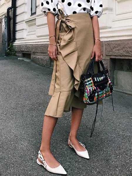 

Regular Fit Simple Short Daily Skirt, Khaki, Midi Skirts