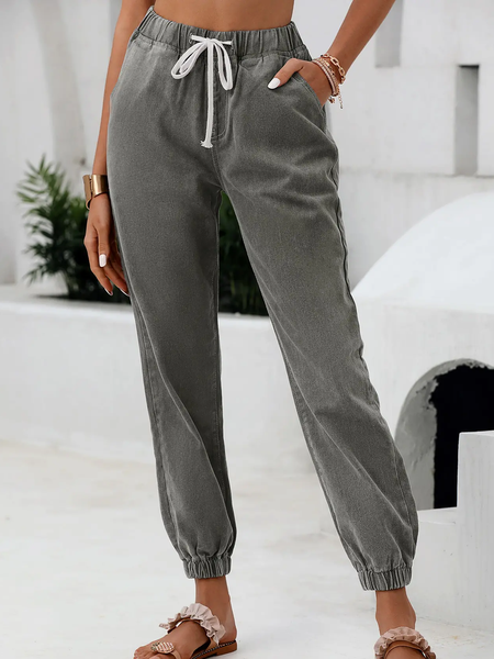 

Casual Pocket Design Drawstring Jeans, Gray, Pants