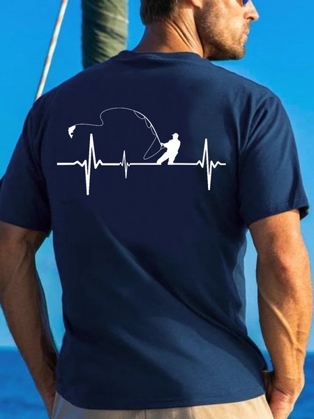 

Fishing Print Father's Day Casual Short Sleeve T-Shirt, Purplish blue, T-shirts