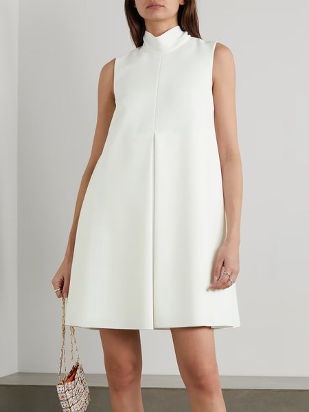 

Simple Solid High Neck Sleeveless Mini Dress, White, Mini Dresses