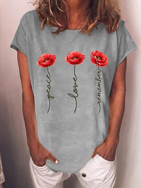 

Peace Love Remember Red Flower Soldier Veteran Day T-Shirt, Gray, T-shirts
