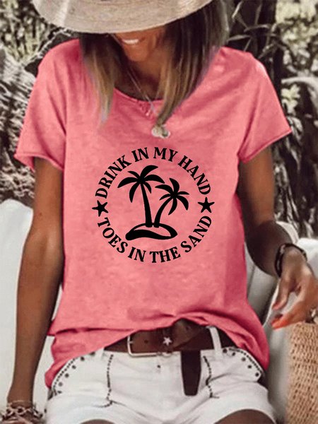 

Drink In My Hand Toes In The Sand Basics Casual Short Sleeve T-Shirt, Red, T-shirts