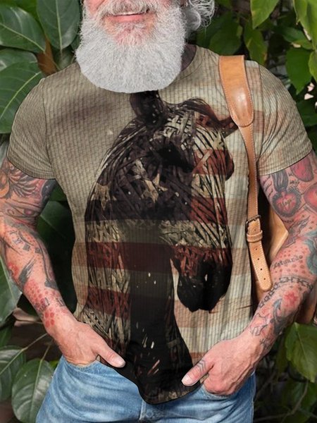 

Men's Casual Vintage American Flag Print Crew Neck T-Shirt, As picture, T-shirts