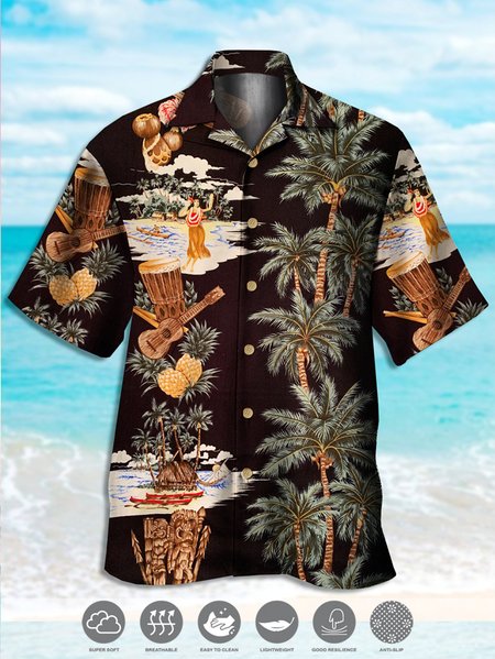

Mens Retro Hawaiian Print Hydrocool Fabric Quick Dry Casual Breathable Short Sleeve Aloha Shirt, Black, Men's Floral shirt