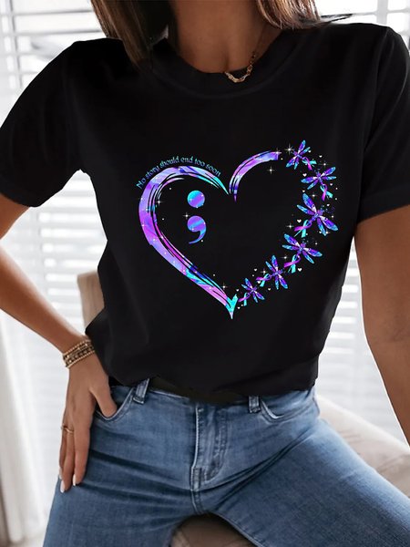 

Casual Crew Neck Short Sleeve T-Shirt, Black, T-Shirts