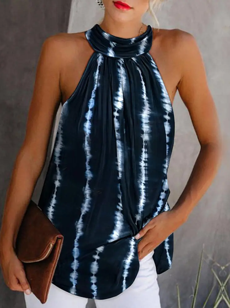 

Halter Tie Dye Woven Tank, Dark blue, Tanks & Camis