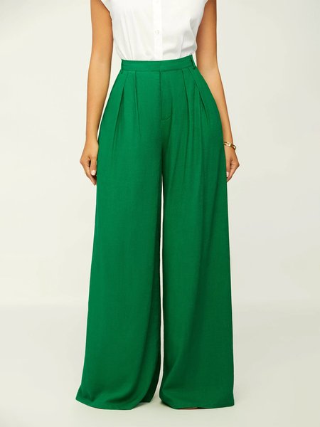 

Simple Solid Loosen Pants, Green, Wide Leg Pants