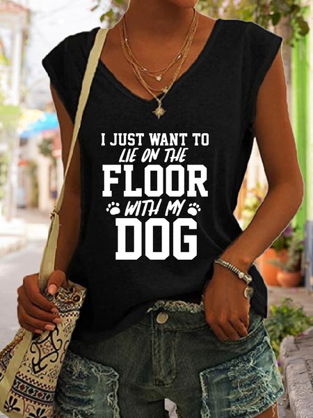 

I Just Want To Lie On The Floor With My Dog Top, Black, Tank Tops