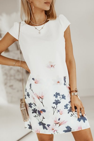 

Floral Basics Regular Fit Short Sleeve Woven Dress, White, Mini Dresses