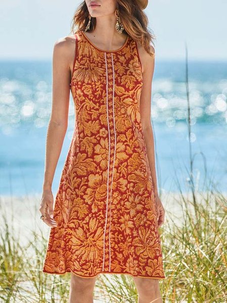 

Vacation Boho Cotton Blends Sleeveless Knitting Dresses, Multicolor, Dresses