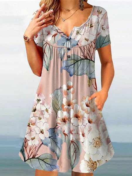 

Cotton Blends Casual Short Sleeve Knit Dress, Flower, Mini Dresses