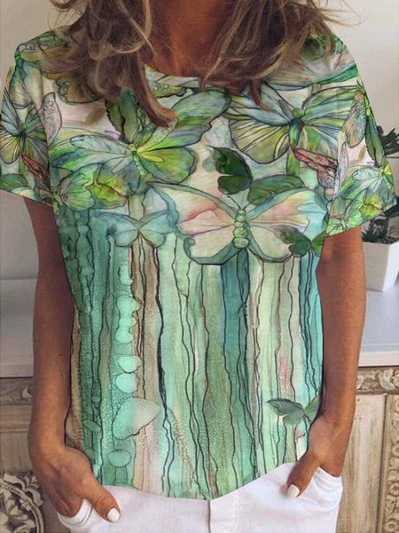 

Casual Abstract Regular Fit Short Sleeve T-Shirt, As picture, T-shirts