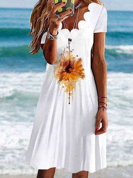 

Casual V Neck Short Sleeve Knit Dress, White, Dresses
